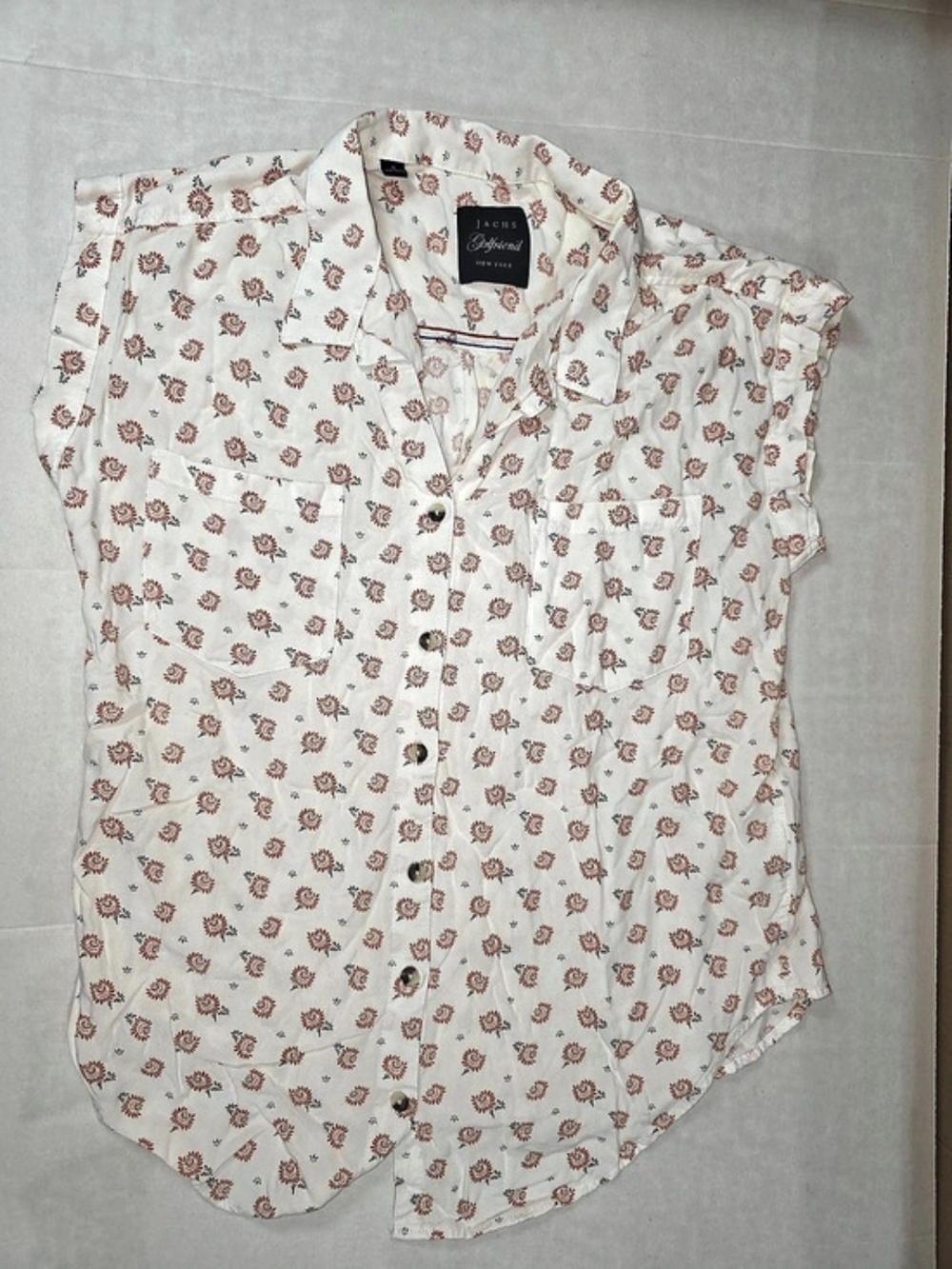 Jachs Girlfriend Floral Button-Down Blouse White & Red Small